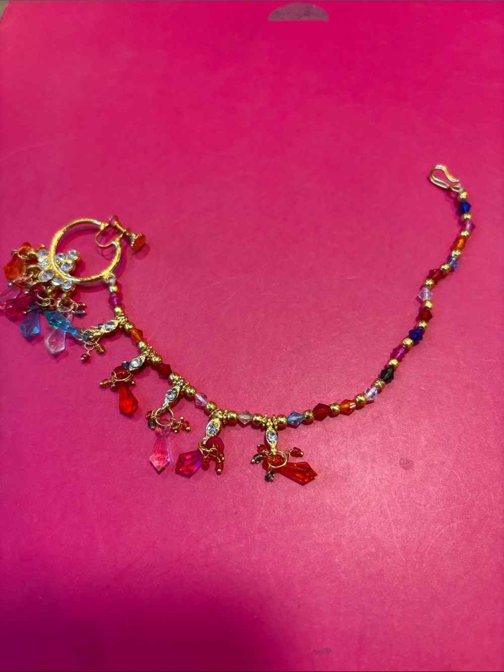 Gold-Tone Multicolor Crystal Dangle Bracelet - Pink & Red Accents